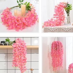 12 Pcs Artificial Wisteria Flowers Garland, 3.6 FT Silk Fake Flowers Dark Pink