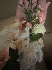 Wrist Corsage with Salmon and Peach, Pink Hues w/a Bow.Prom, Formal,Mothers Day.