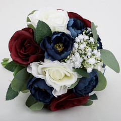 Set of 6 Burgundy & Navy Blue Bridesmaid Bouquets for Wedding Decor