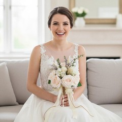 Elegant White Champagne Artificial Rose Wedding Bouquets for Bride & Bridesmaid