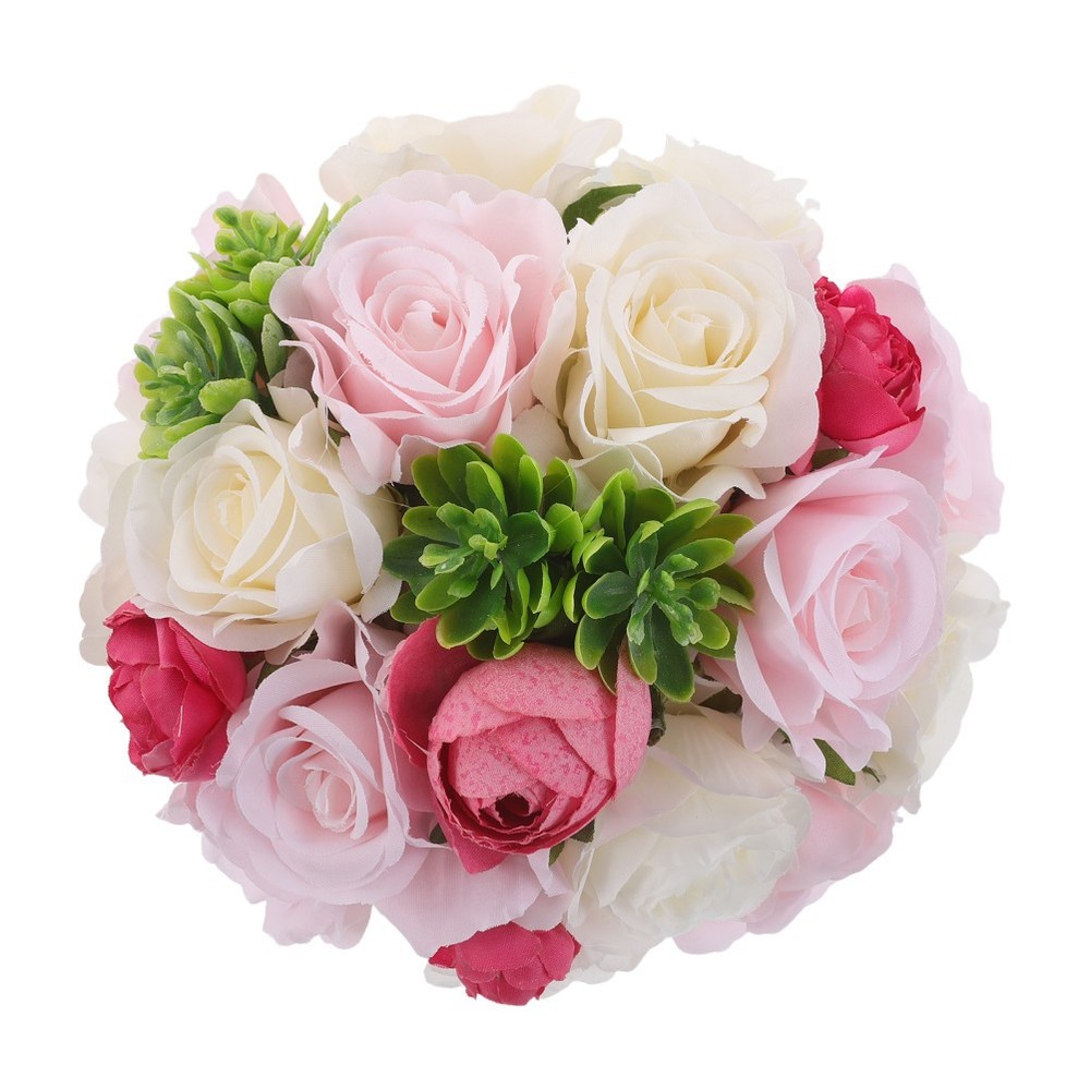 Artificial Pink Rose Bouquet for Wedding Bride Handheld Decorative Floral