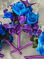 Wedding Bouquet Set, Purple, Blue, White, Roses, Orchids, 17 Piece Wedding Pkg