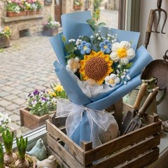 DIY Wrapping Bouquet Crochet Flower Sunflower Rose For Graduation Wedding Gift