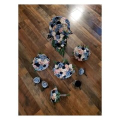 9PC Dusty Blue Pink Sola Wood Bridal Bouquet Artificial Blush Wedding Flower Set