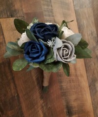 Navy Blue Gray Bridal Bouquet and Sola Wood Natural Lasting Wedding Prom Flowers