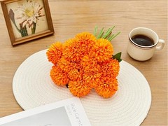 12 Pcs Artificial Chrysanthemums Flowers Ball Flower Fake Mums Silk for Orange