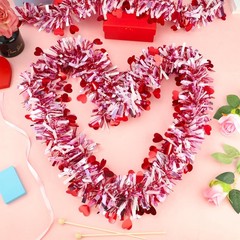 50Ft Valentines Heart Tinsel Garland Red Pink 50ft/ 15 m, Red, Pink, White