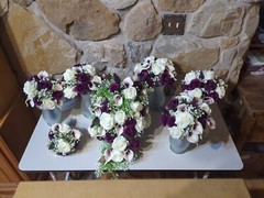 Cascading Bridal Bouquet, 5 Round Bridesmaids Bouquets, 1 Toss Bouquet