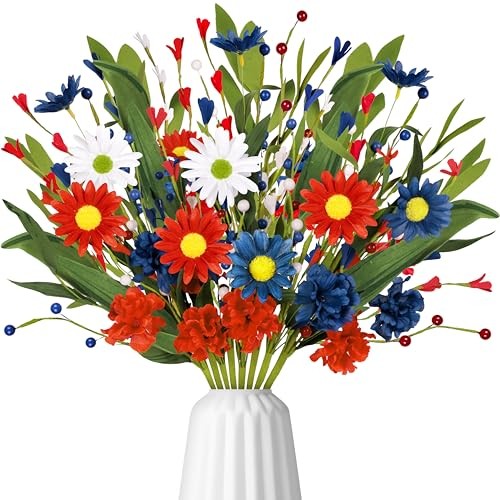 16 Bundles 4th/Fourth of July Decorations Artificial Silk Flowers Red White Blue