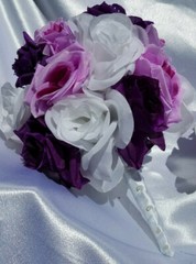 20 Pc Wedding Bouquet Set, Purple Roses, Lavender Roses, White Roses