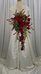 Red Berry and Amaryllis, Rose Cascade Faux Silk Wedding Bouquet