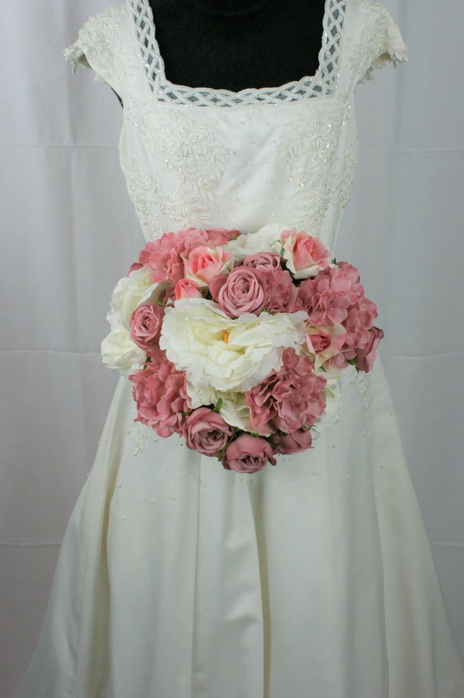 Rose Garden Hydrangea, Peony and Rose Faux Silk Wedding Bouquet