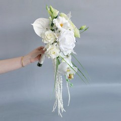 White Cascade Bridal Bouquet Artificial Rose Wedding Teardrop Bridesmaid Flower