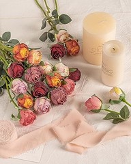 24pcs Artificial Flowers Fake Silk Rose with Long Stem for DIY Cream Pink