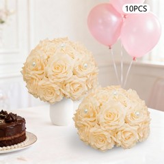 Artificial Flower Ball 10 Pcs Champagne Diamond Rose Pearl Wedding Centerpiece
