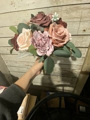 Dusty Pink and Burgundy Wedding Bouquet with matching boutonnière