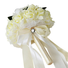 Wedding Bouquet Bridal Bridesmaid Artificial Silk Rose Flowers with Lace Fake Fl