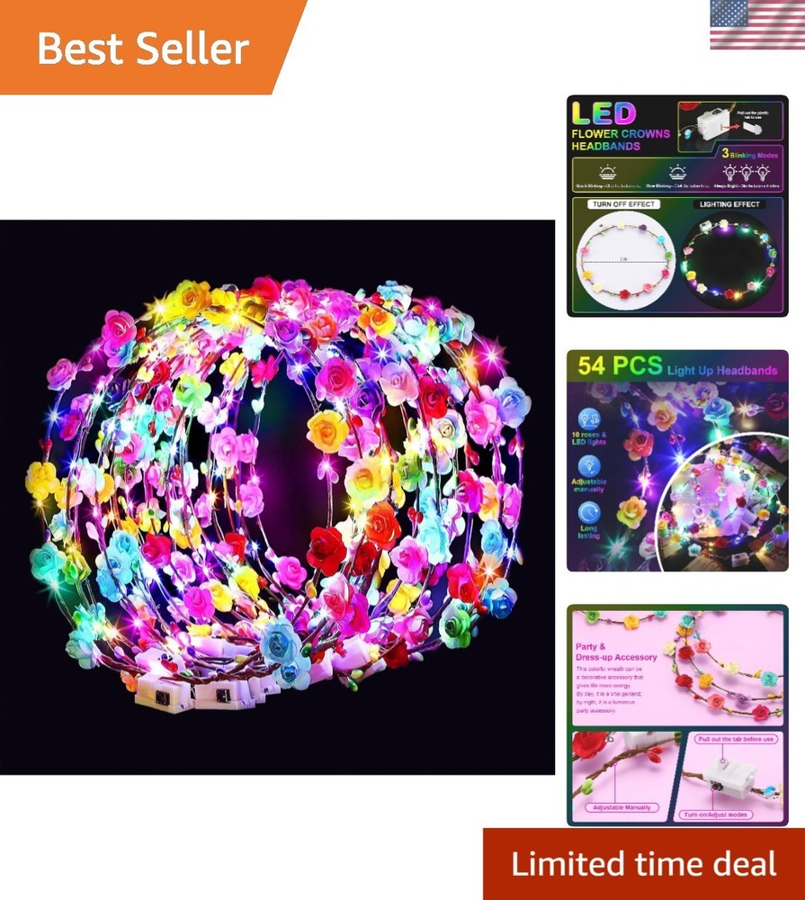 Dazzling 54 PCS Light Up Flower Crowns – Perfect for Parties, Weddings and More