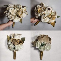 Champagne Gold Ivory Rose Calla Lily Sola Bridal Wedding Bouquet Accessories