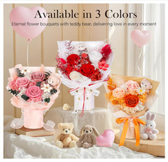 Preserved Flowers Bouquet with Bear, 3 Real Forever for Delivery, Red