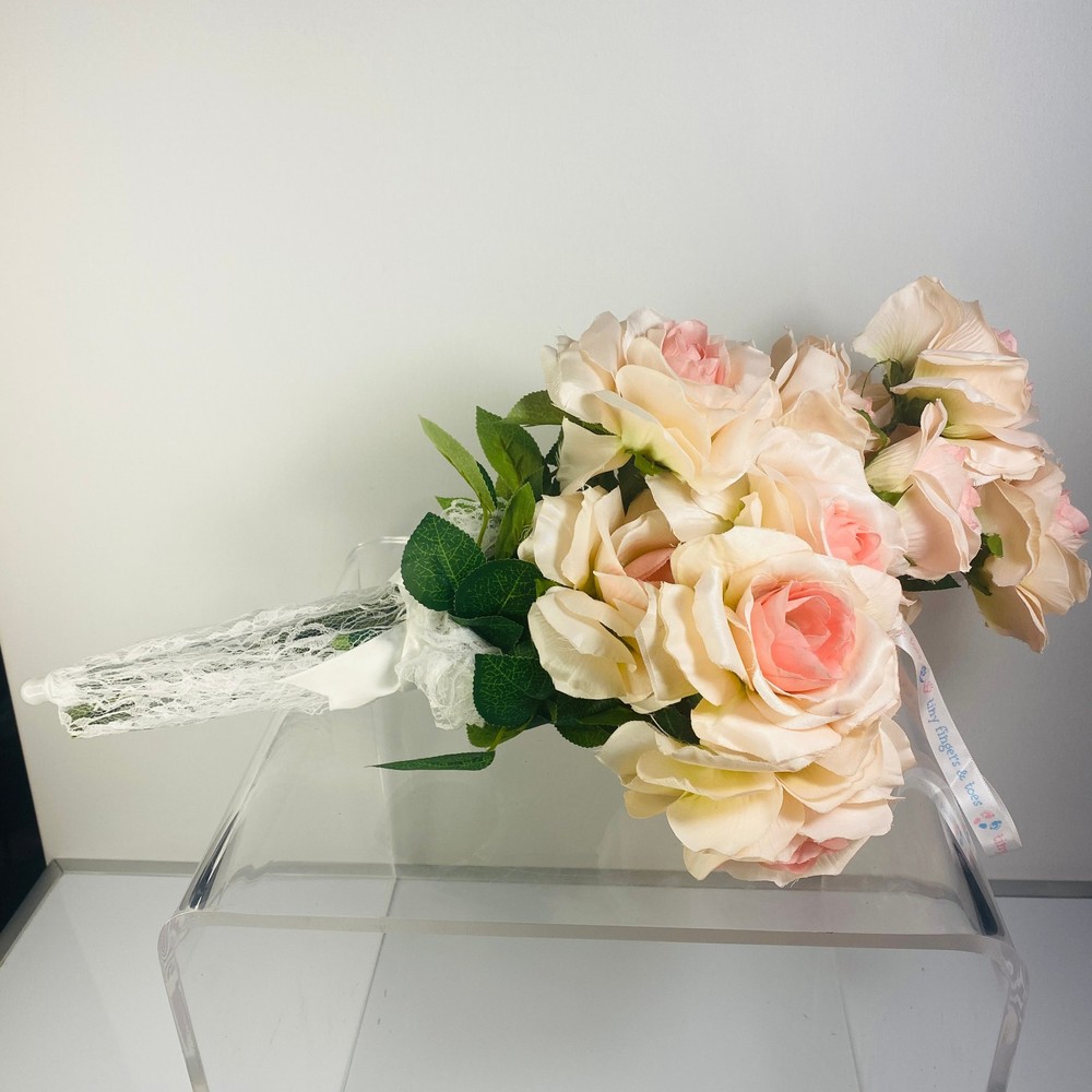 Pink And White Rose 20 Inch Wedding Bouquet Baby Shower Tiny Fingers Toes Gender