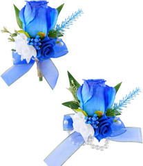 Royal Blue Corsage and Boutonniere Set for Wedding Prom, Artificial Rose Flow…