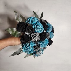 Turrquoise Black Sola Wood Bridal Wedding Bouquet Accessories