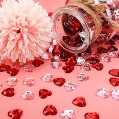 Konsait 500 Count Red/Pink Acrylic Heart Decorations, 12 mm, Red, Pink