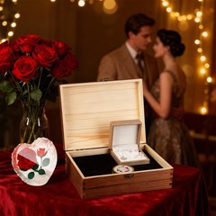 Preserved Roses with Heart Necklace & Candle, Mothers Day Silver