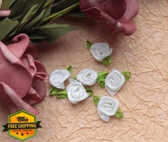 Ruwado White Satin Roses with Leaves 50 Pcs