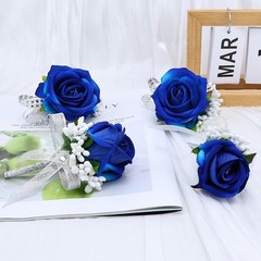 Versatile 4Pcs Blue Floral Accessories Set: Corsages & Boutonnieres for Events