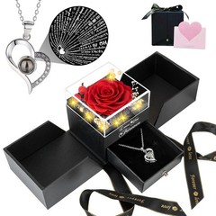 Preserved Red Real Rose, S925 Necklace with Heart I 4.7 x 4.6 x 5 inches,