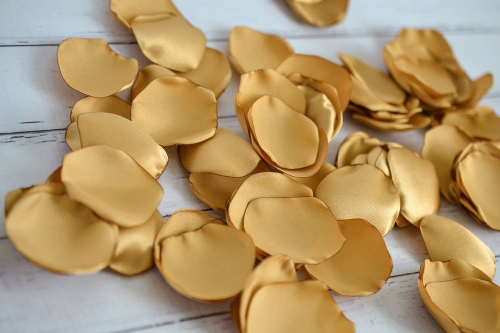 Antique gold satin rose petals, 25 count artificial flower petals