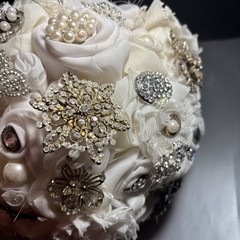 Handmade Unused Brooch Wedding Bouquet Ivory Cream White Colors Forever Bouquet