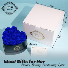 Otuo 16 Preserved Roses in Heart-Shaped Box, Flowers for 16 Roses, Blue