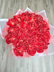 Handmade Satin Ribbon Flower Bouquet – Artistic Custom Creation Red