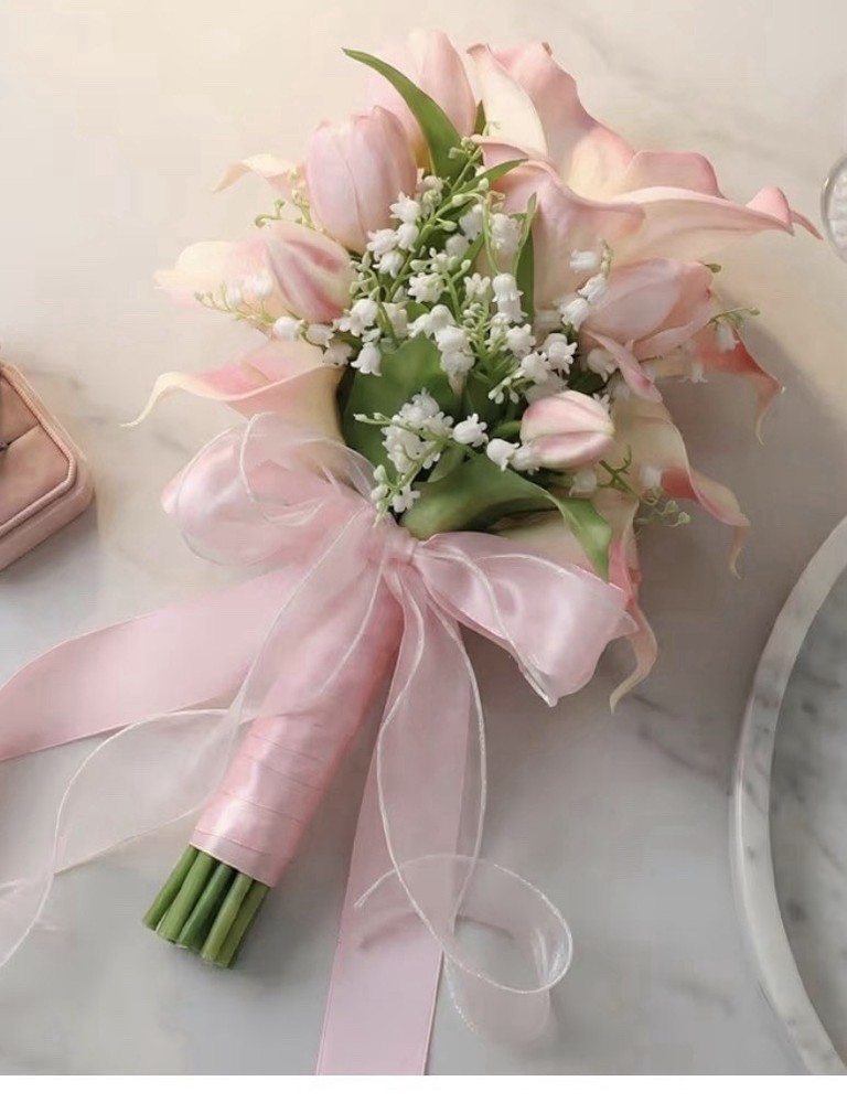 HX-HONGYANG Artificial Pink Calla Lily Wedding Bridal Bouquet 35x25cm