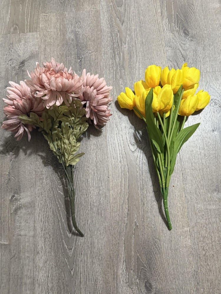 2 Boutiques Artificial Fake Faux Flowers Decor Bouquet Chrysanthemums & Tulips