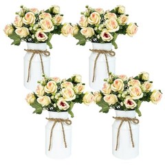 4 Sets Wedding Flower Centerpiece for Tables 4 White Vases & 8 Champaign Roses