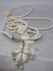 White Satin Floral Wedding Garland with Pearls & Rhinestones – Bridal Décor