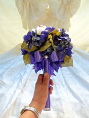 Wedding bouquet dark purple hydranges white rosebud men corsage boutonniere SALE