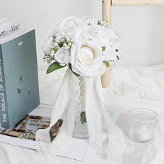 Wedding Bouquet for Bride – Premade Simple Artificial Roses Flowers for Bridal S