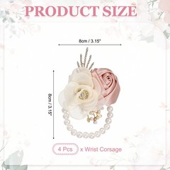 Pink Wristband, 4Pcs Flower Corsage Bracelets,