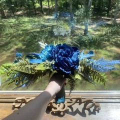 Bridal Wedding Bouquet Hand made Budget Friendly Faux Flowers White Blue
