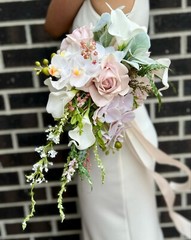 Soft pink & white rose, orchid & lily Wedding Waterfall Bouquet in real touch