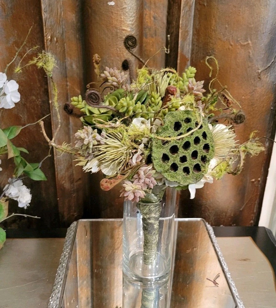 Professional Bridal Bridesmaids Bouquet Silk Botanical Succulent Fern Shoots