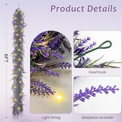 Lavender Garland with LightsPcs 6FT Purple Flower Garland, Artificial Spring 2