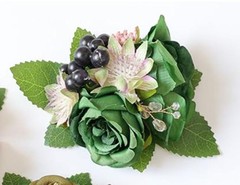 MAFELOE Corsage Boutonniere Set of 2 Pieces, Artificial Flowers Dark Green