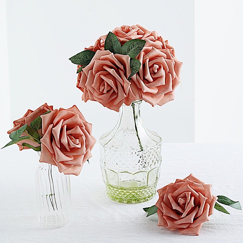 24 DUSTY ROSE 5″ FOAM ROSE Flowers Stems Wedding Events Decorations Supplies