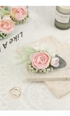 Meldel Pink Rose Wrist Corsages for Wedding, Set of 4, Wrist Flower Corsages .